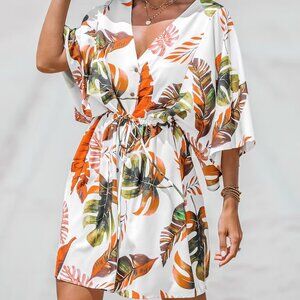 Cupshe Tropical Floral Print Belted Dress | Size L | NWT | Vacation Style